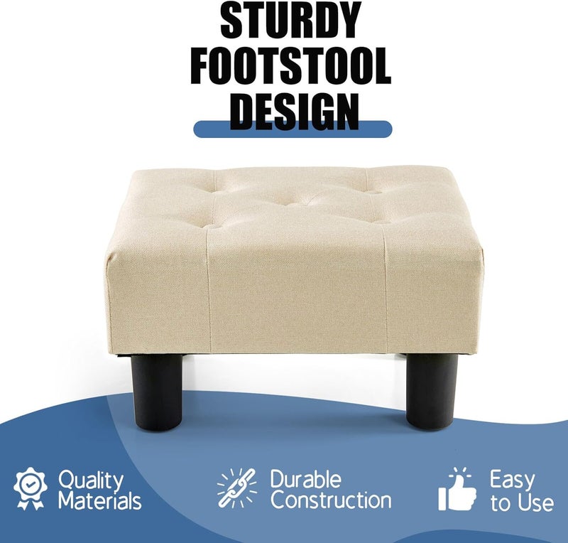 BRIAN & DANY Small Foot Stool, Linen Foot Stools with Legs, Stable Small Footstool for Living Room, Beige - Image 4